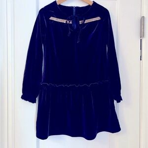 EGG British designer blue velvet girls party dress - age 7 (fits 6-8) - AS NEW
